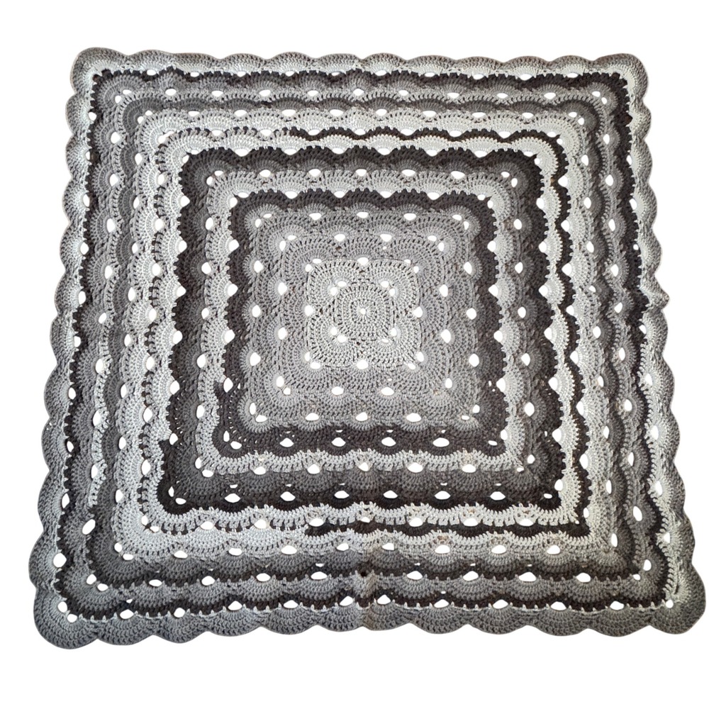 Handmade Crochet Afghan Throw Blanket Gray Neutral 46x46 Whimsigoth Decor Granny